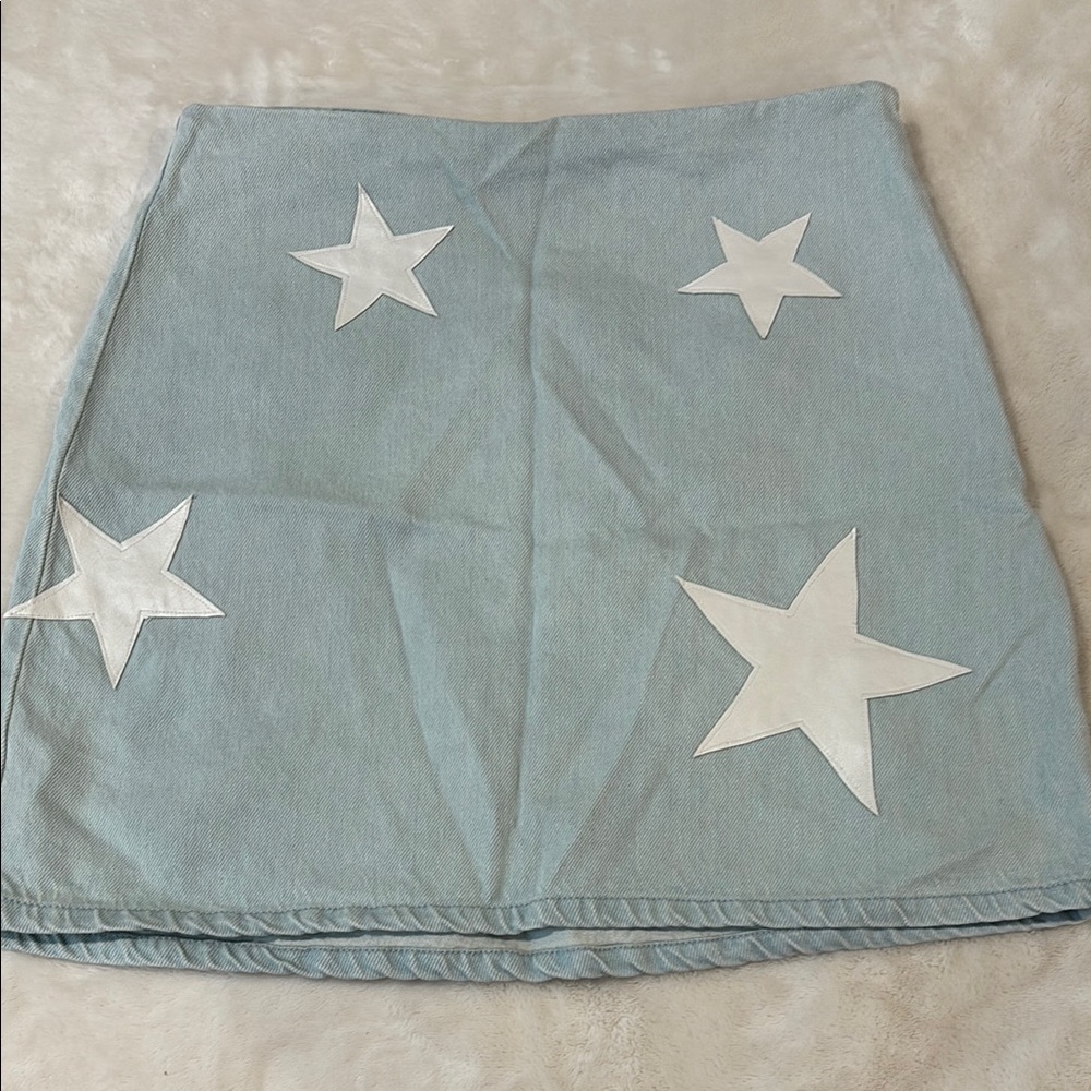 Light Blue Mini A-line Skirt with Star Pattern for Casual Wear